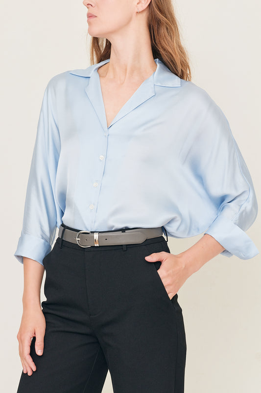 Autumn Shirt – Sky Dolman Sleeve Button-Up in Viscose