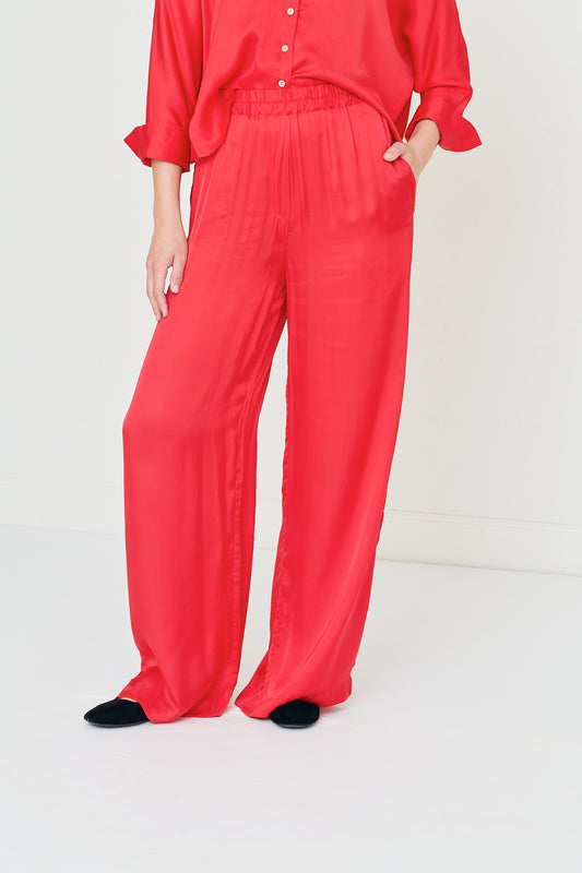 Tyler Pants – Red Viscose with Elastic Waistband