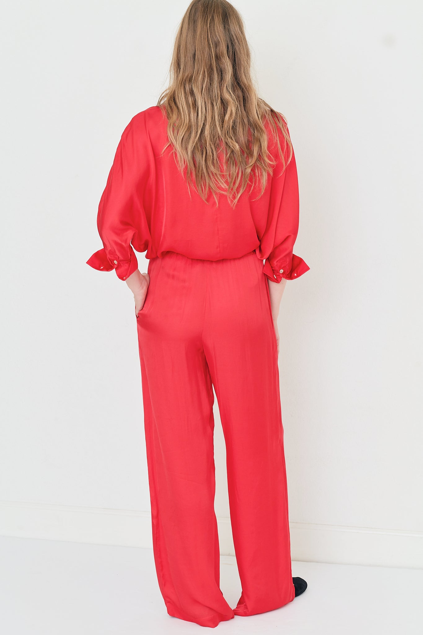 Tyler Pants – Red Viscose with Elastic Waistband