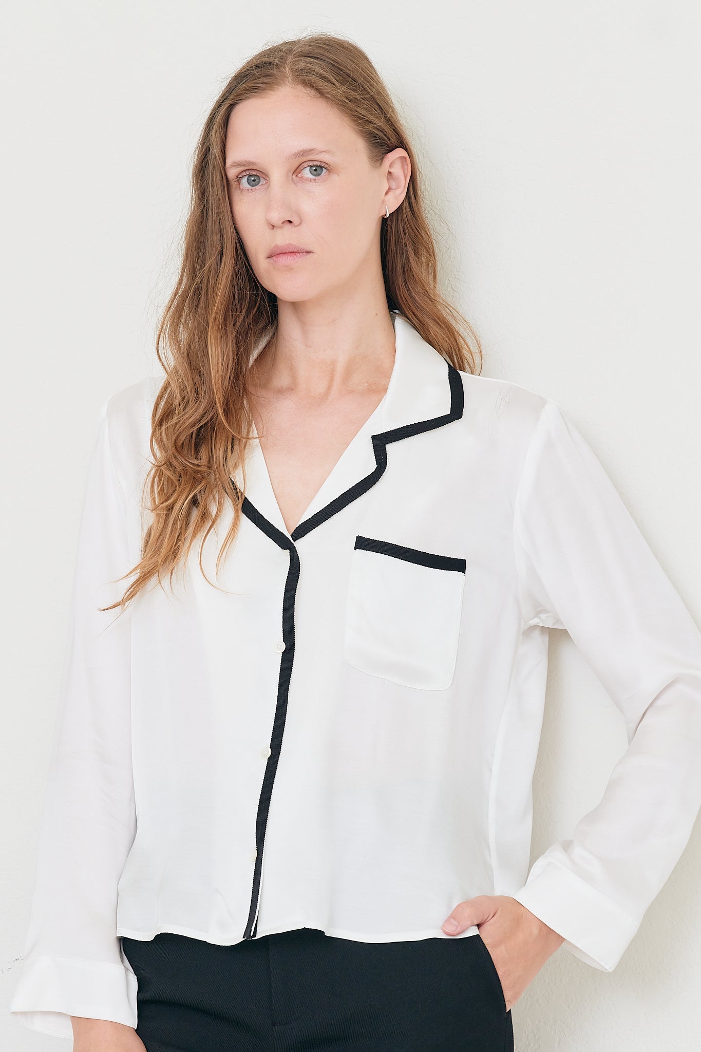 Carey - White Italian Viscose Pajama Style Shirt