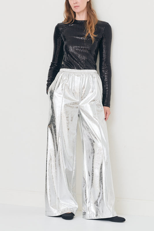 Tyler - Silve Faux Leather Wide-Leg Pants