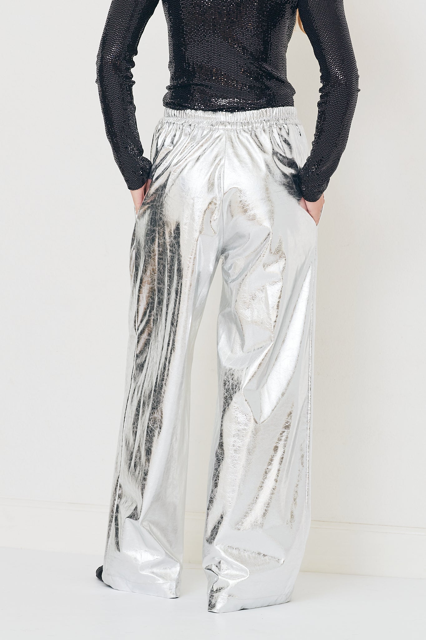 Tyler - Silve Faux Leather Wide-Leg Pants