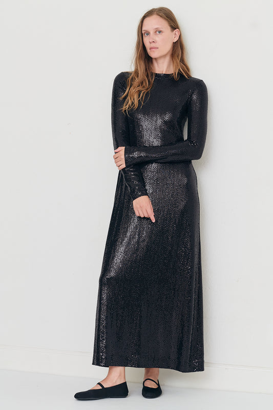 Darcy - Black Long-Sleeve Disco Jersey Dress