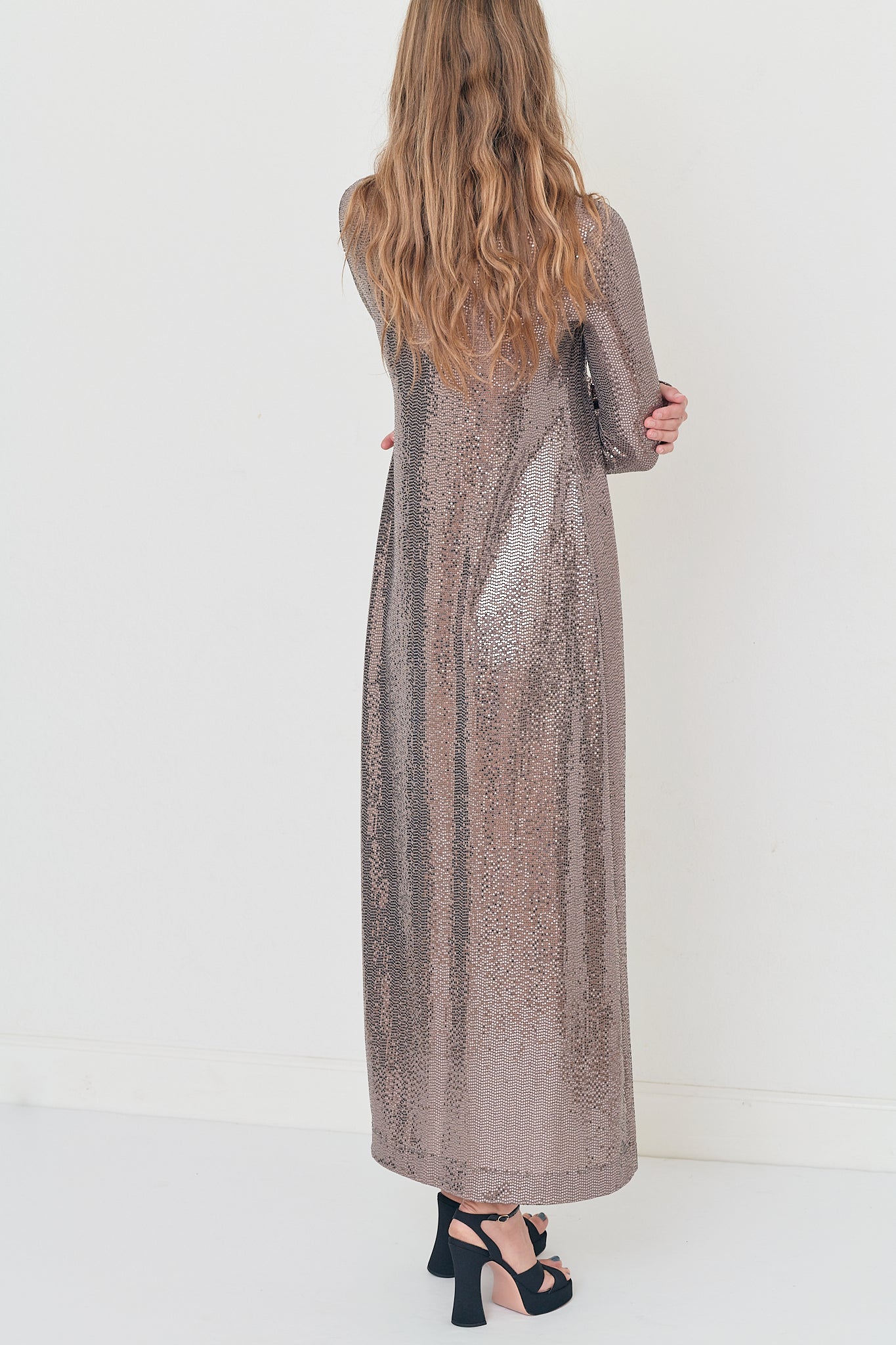 Darcy - Bronze Long-Sleeve Disco Jersey Dress