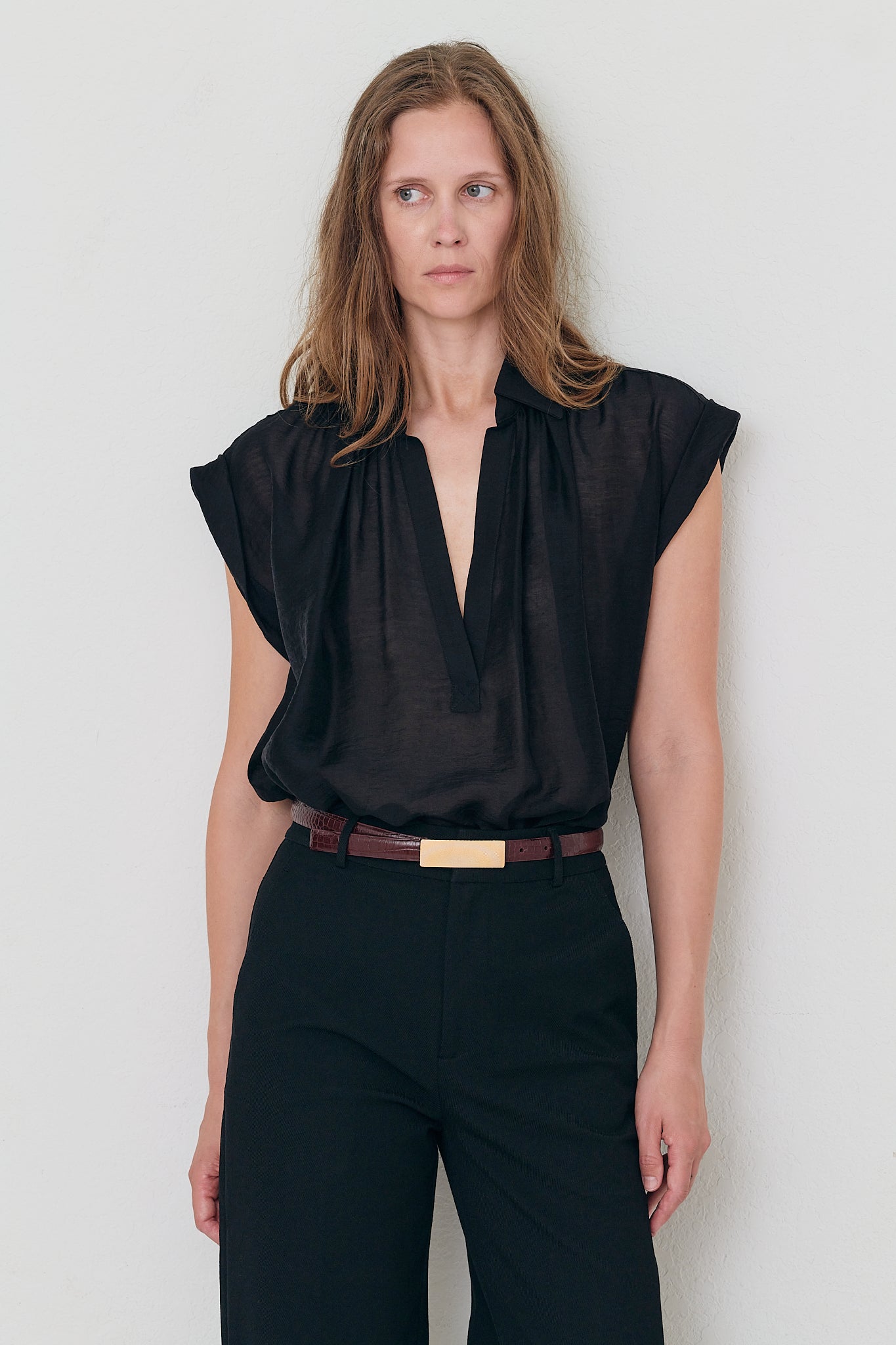 Trinity -  Black Japanese Tencel Sheer Drape Top