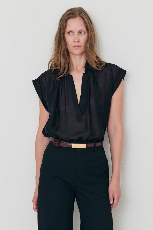 Trinity -  Black Japanese Tencel Sheer Drape Top