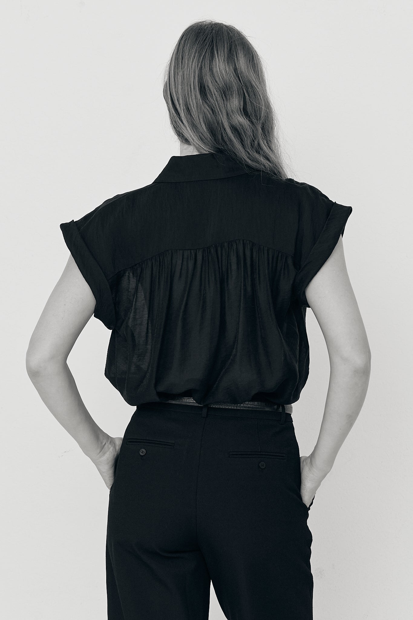 Trinity -  Black Japanese Tencel Sheer Drape Top