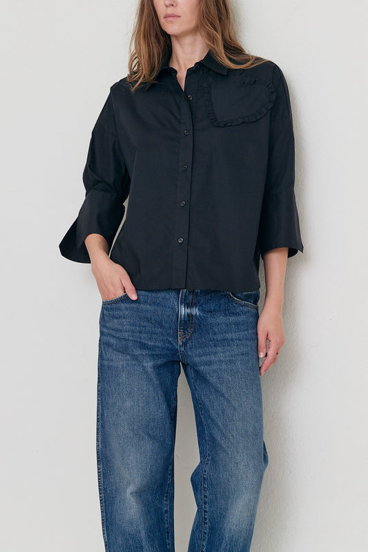 Florence Shirt – Black Italian Cotton Poplin Button-Up