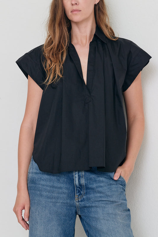 Trinity - Black Italian Cotton Poplin Relaxed Fit Top