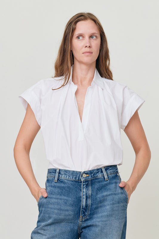 Trinity - White Italian Cotton Poplin Relaxed Fit Top