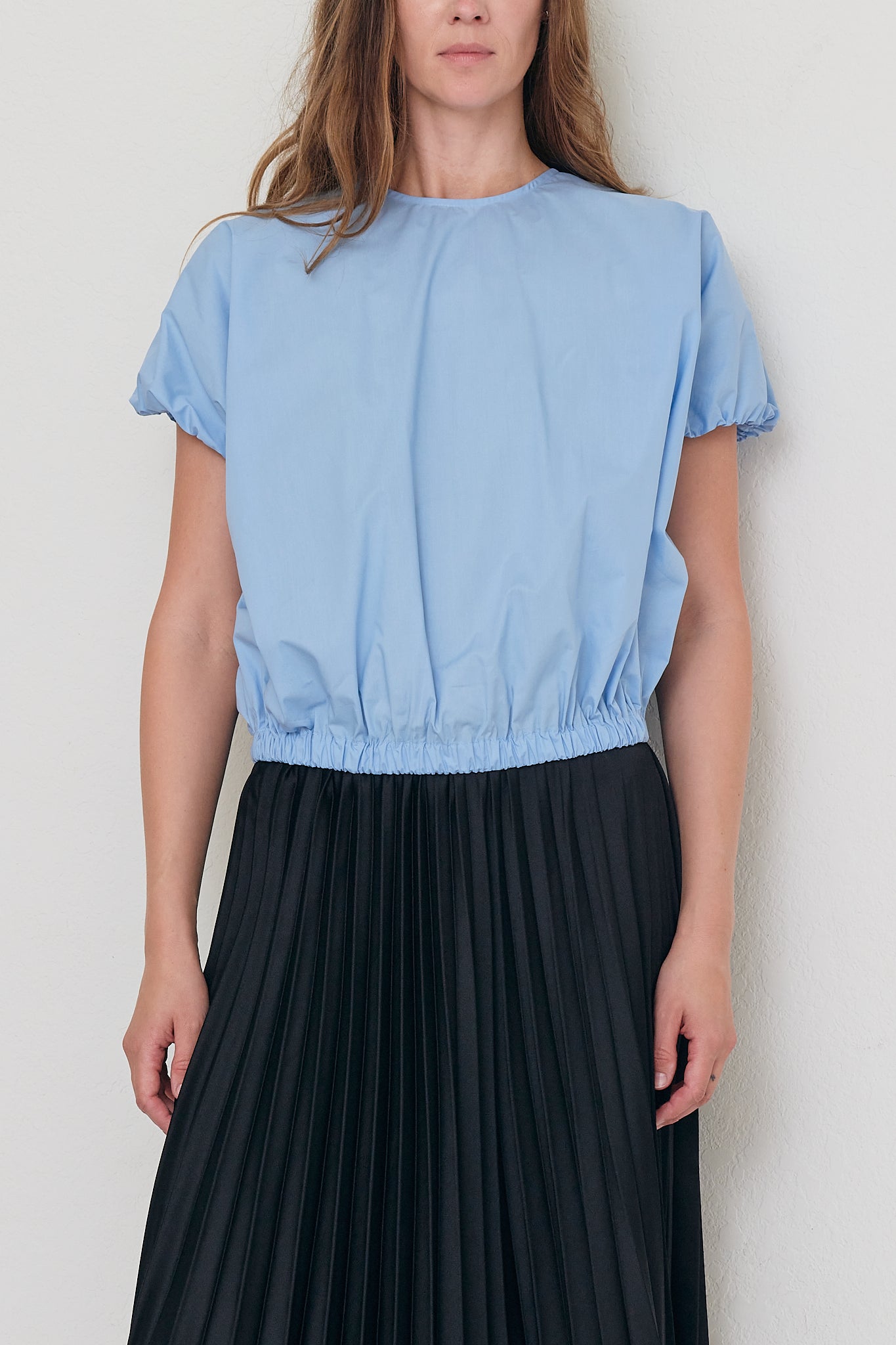 Georgina Top - Blue Italian Poplin