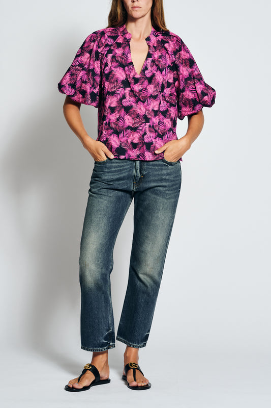 Cait Shirt - Pink Tropical Print