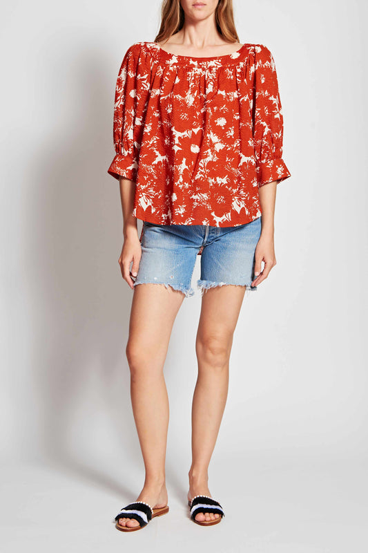 Mila Shirt - Coral Flower Print